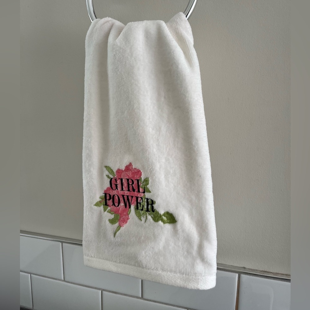 Girl Power Embroidered White Hand Towel Set